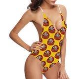 Daruma japanese wooden doll yellow background Women's One-Piece Swimsuit
