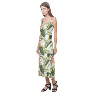 heliconia pattern V-Neck Open Fork Long Dress