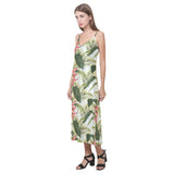 heliconia pattern V-Neck Open Fork Long Dress