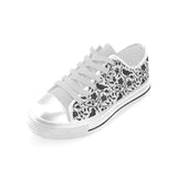 Crow dark floral pattern Men's Low Top Canvas Shoes White