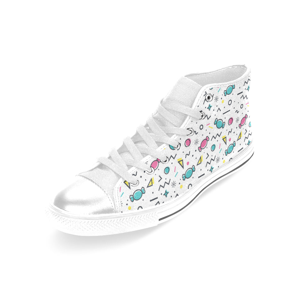 Candy design pattern Women's High Top Canvas Shoes White