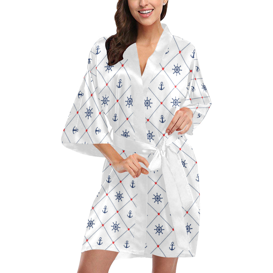 Anchor rudder nautical design pattern Women's Short Kimono Robe