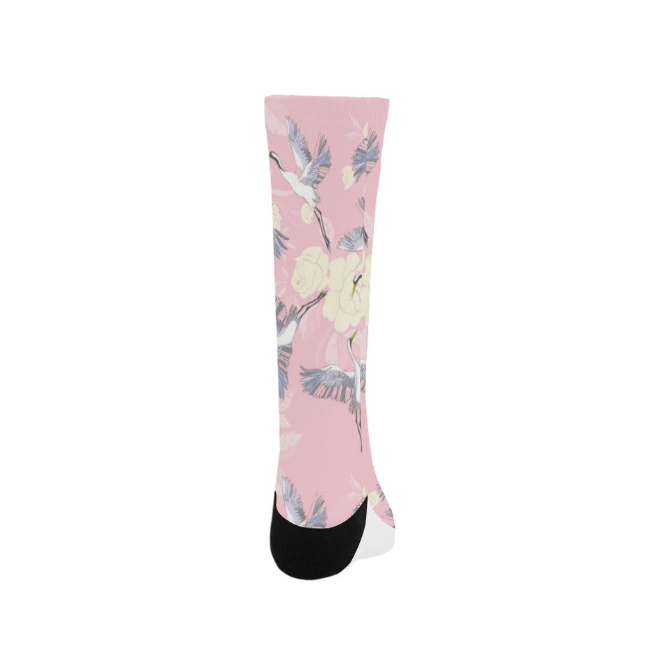 Japanese crane rose pattern Crew Socks