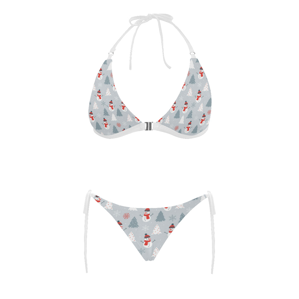 Snowman christmas  tree snow gray background Sexy Bikinis Two-Piece Swimsuits