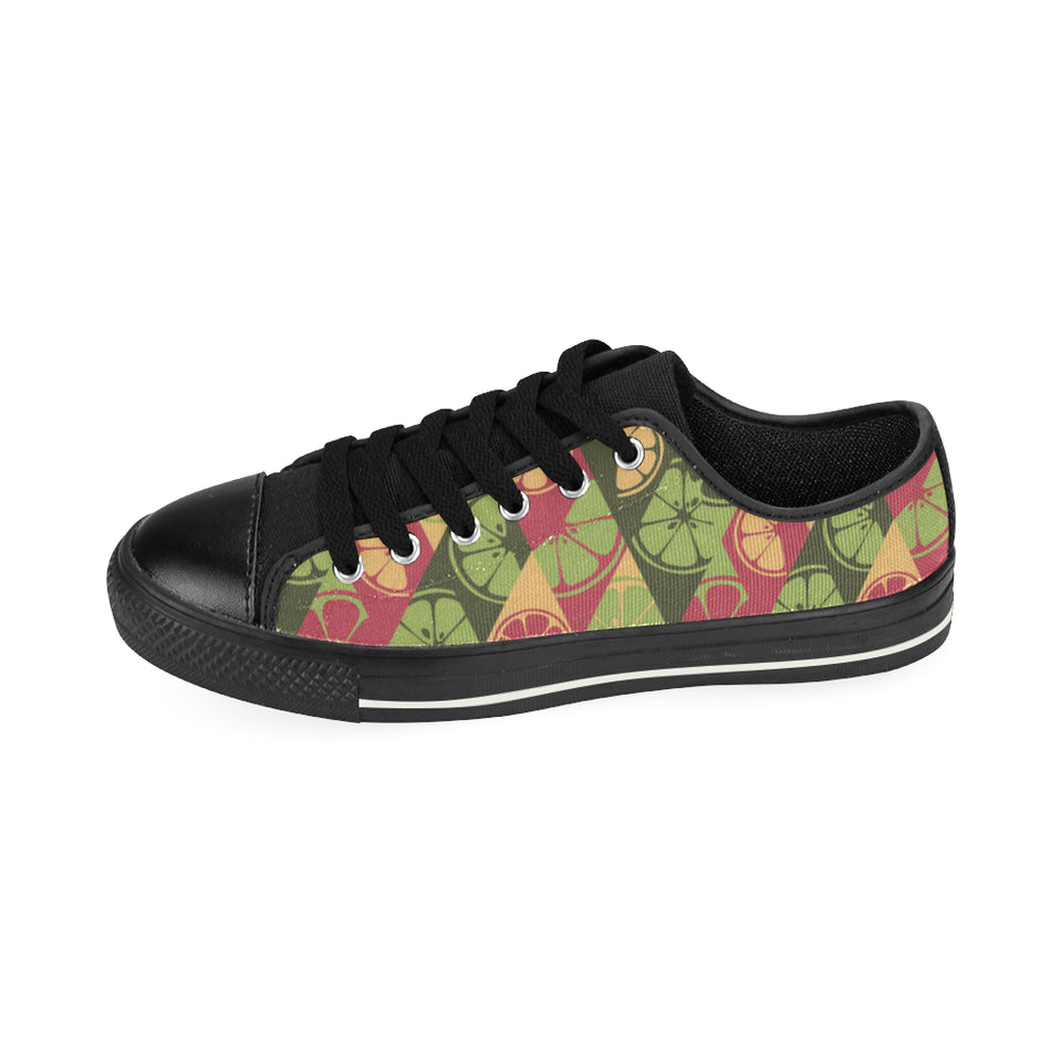 Cool Geometric lime pattern Men's Low Top Canvas Shoes Black