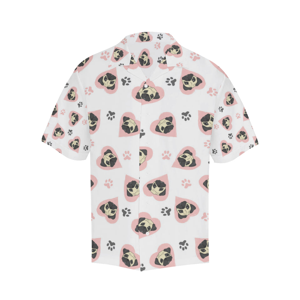 Cute pugs pink heart paw pattern Men's All Over Print Hawaiian Shirt