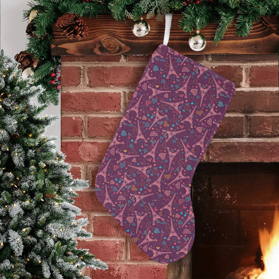 Eiffel Tower Heart Pattern Print Design 04 Christmas Stocking