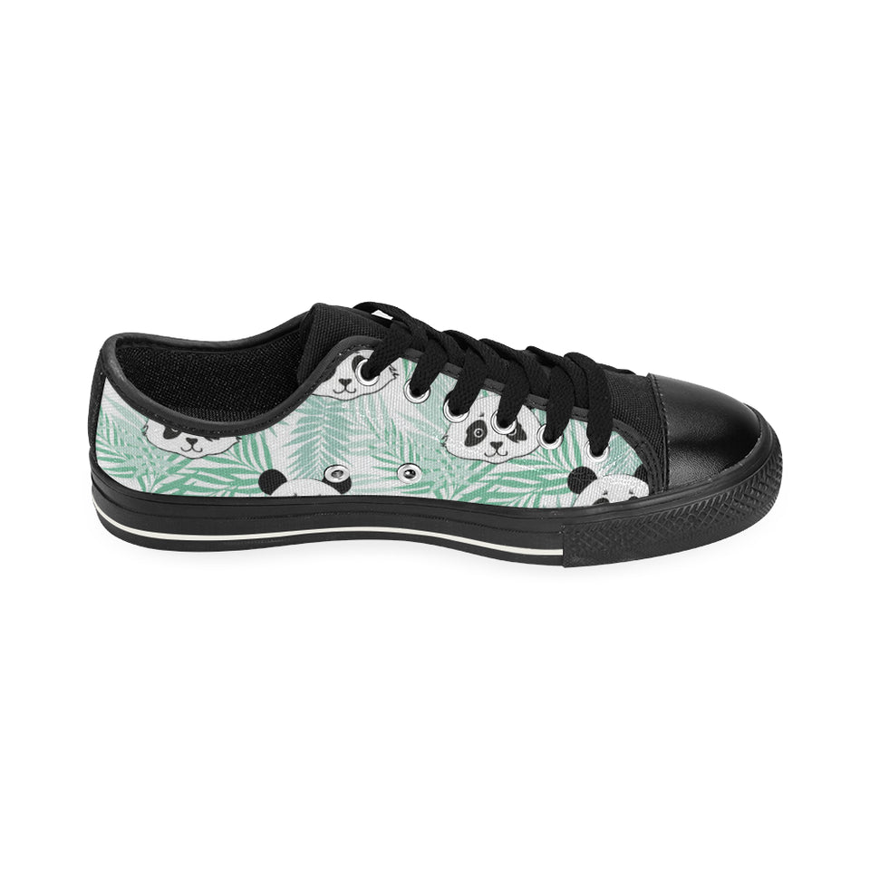 Panda pattern tropical leaves background Men's Low Top Canvas Shoes Black