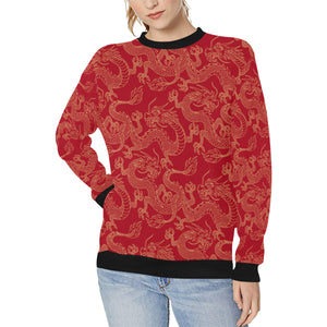 Gold dragons red background Women's Crew Neck Sweatshirt