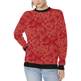 Gold dragons red background Women's Crew Neck Sweatshirt