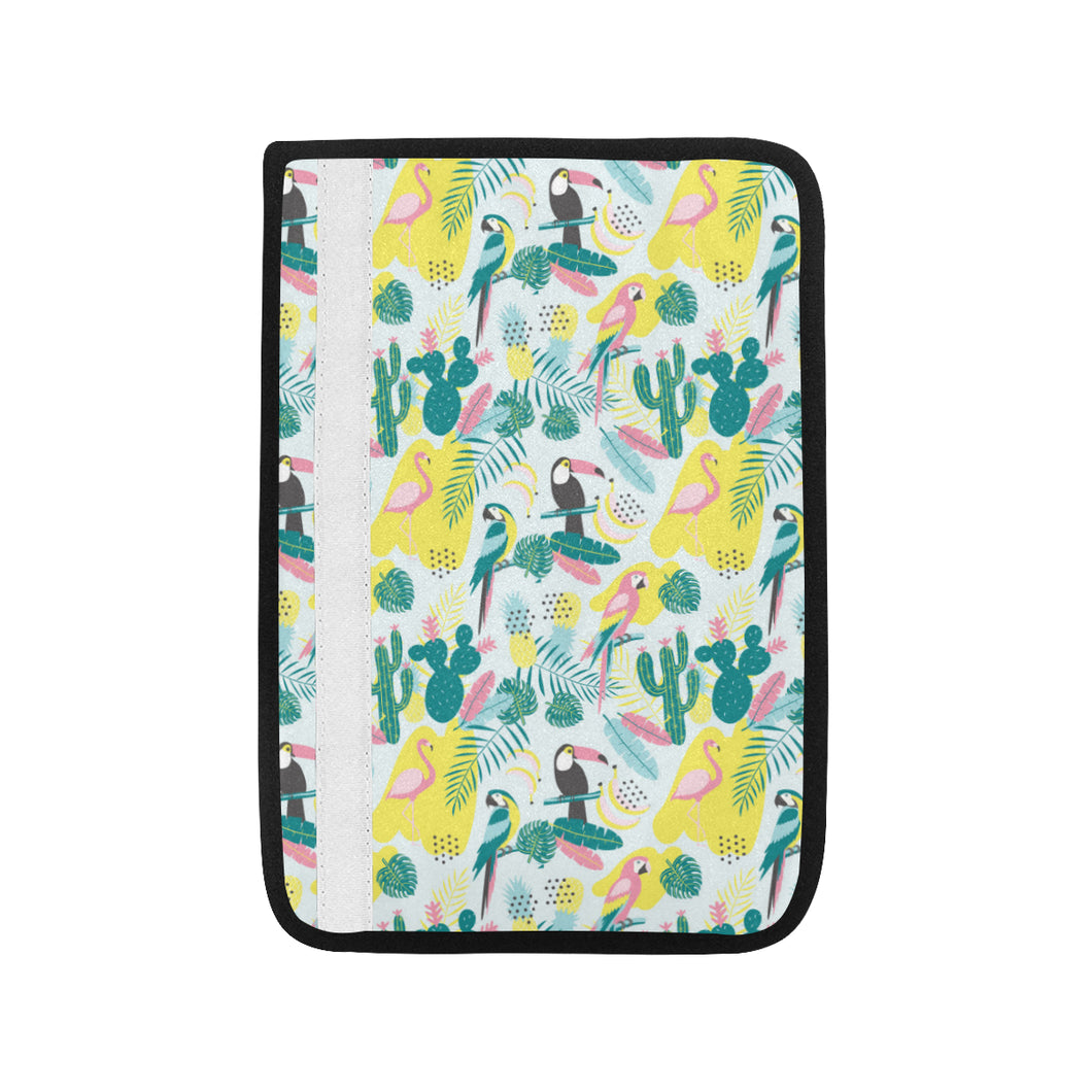 Cute parrot toucan flamingo cactus exotic leaves p Car Seat Belt Cover