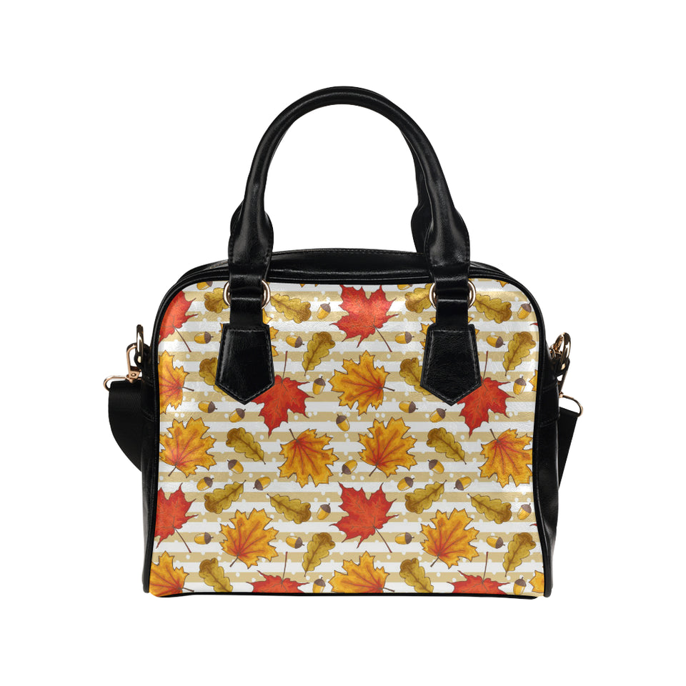 Maple leaf oak leaf acorns beige striped backgroun Shoulder Handbag