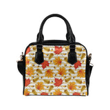 Maple leaf oak leaf acorns beige striped backgroun Shoulder Handbag