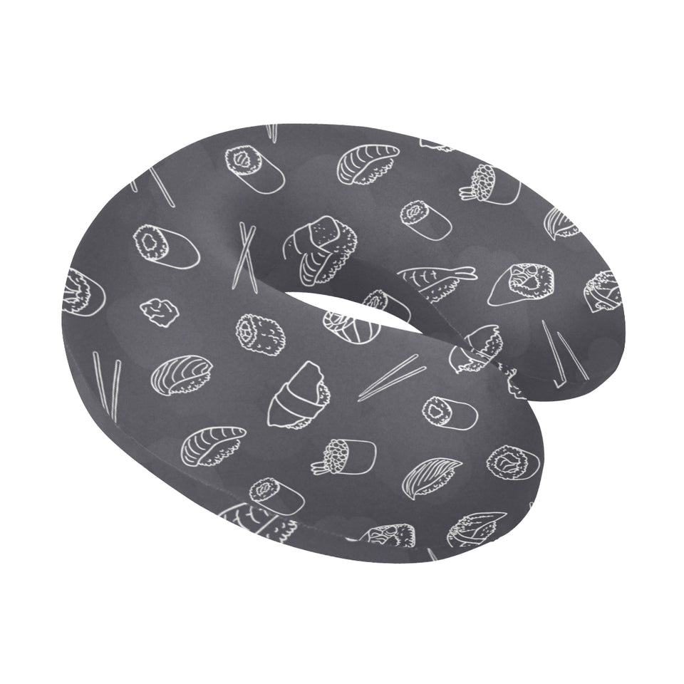 sushi pattern black background U-Shaped Travel Neck Pillow