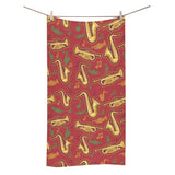 Saxophone cornet pattern red background Bath Towel