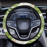 White orchid flower tropical leaves pattern Car Steering Wheel Cover