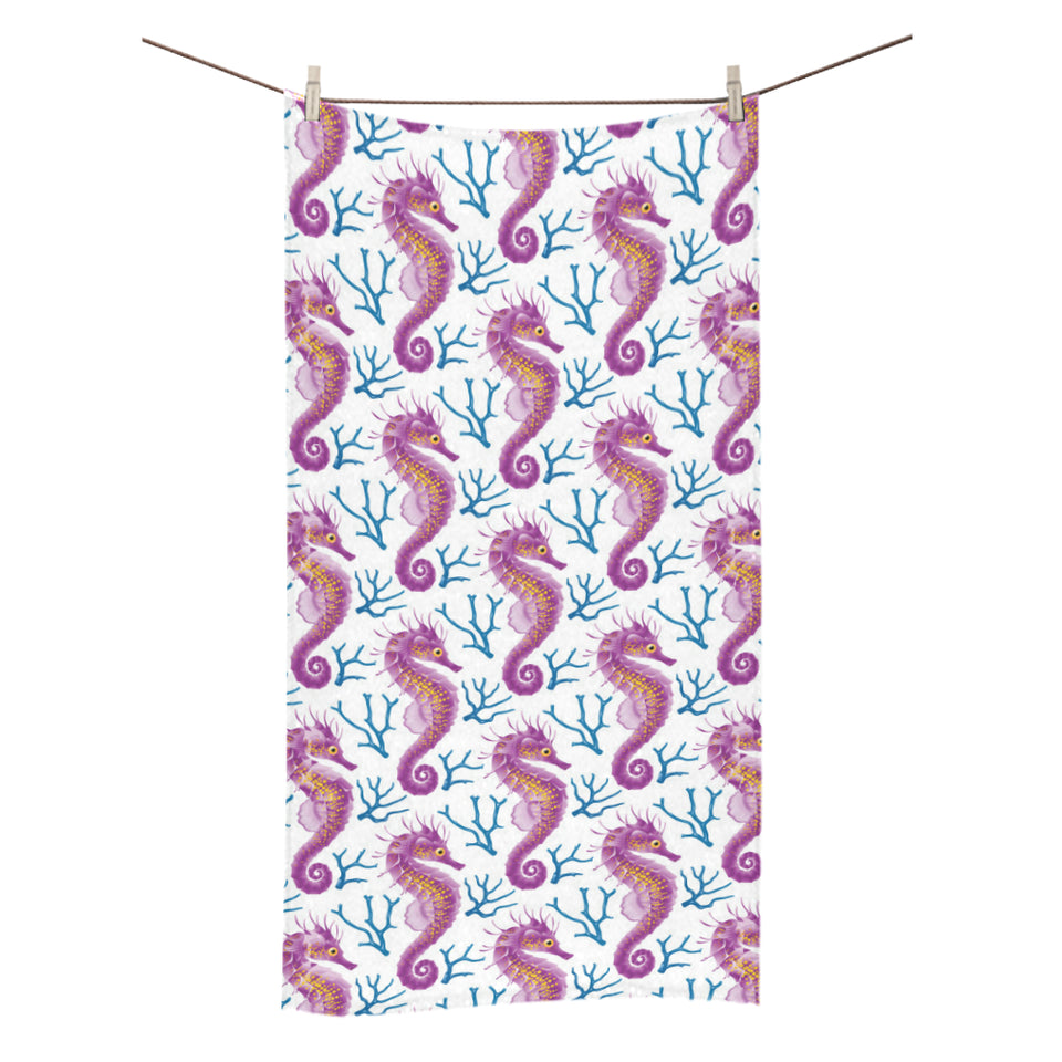 Purple seahorse blue coral pattern Bath Towel