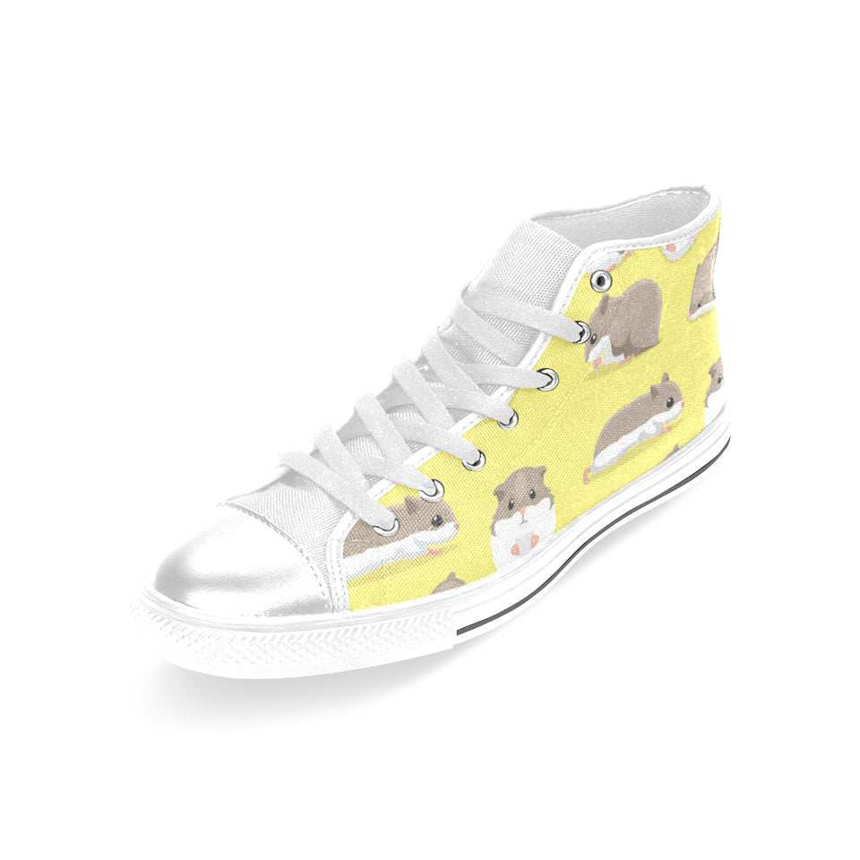 Cute Hamster pattern Women's High Top Canvas Shoes White