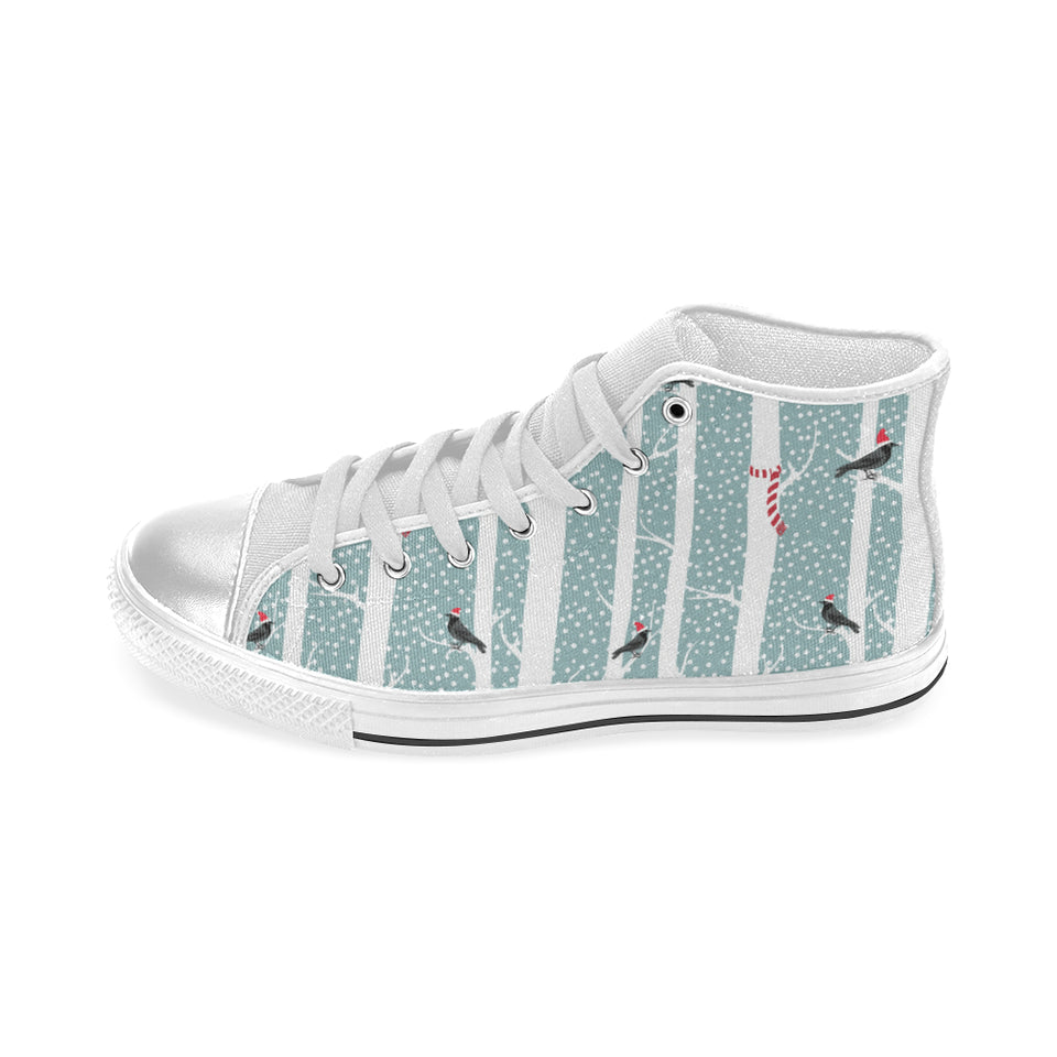 Crows christmas hat scarf Women's High Top Canvas Shoes White