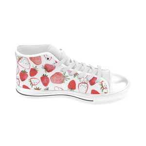 watercolor hand drawn beautiful strawberry pattern Men's High Top Canvas Shoes White