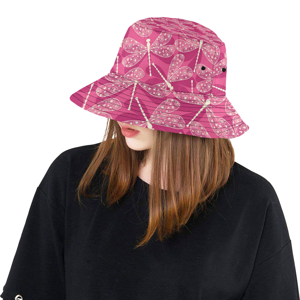 Beautiful dragonfly pink background Unisex Bucket Hat