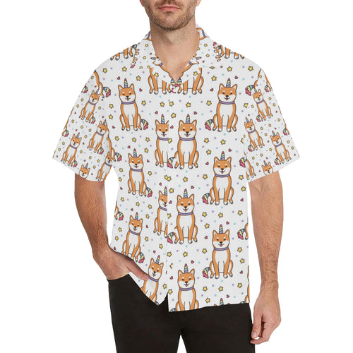 shiba inu unicorn costume horn colorful tail patte Men's All Over Print Hawaiian Shirt