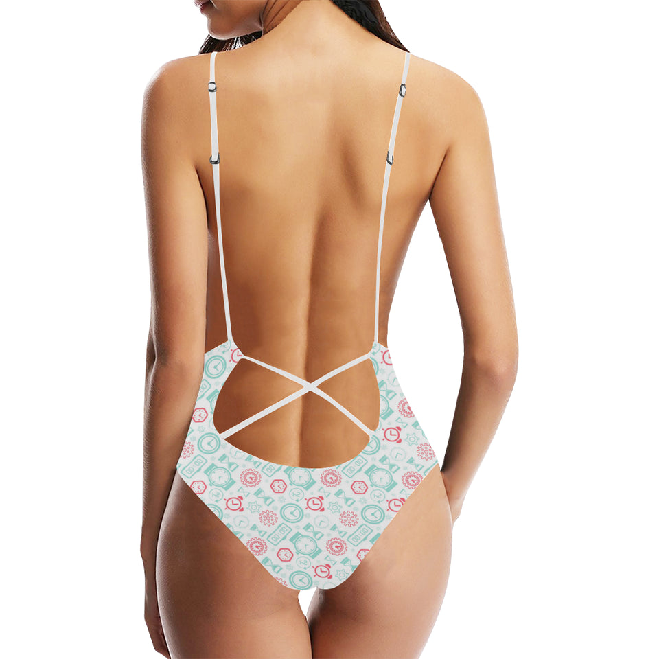 Clock time pattern blackground Women's One-Piece Swimsuit