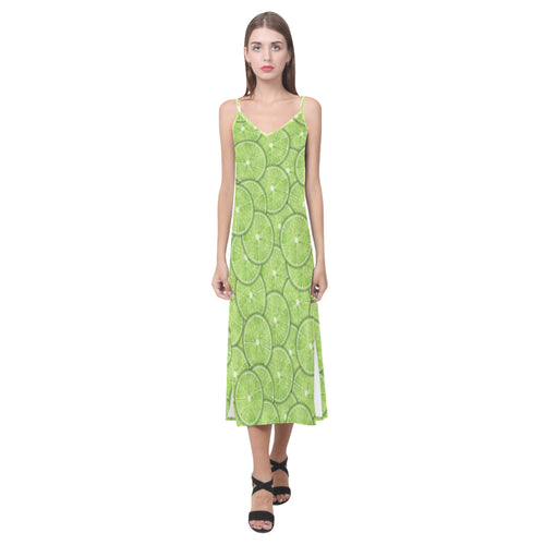 Slices of Lime pattern V-Neck Open Fork Long Dress