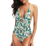 Cute sloths tropical palm leaves white background Women's One-Piece Swimsuit
