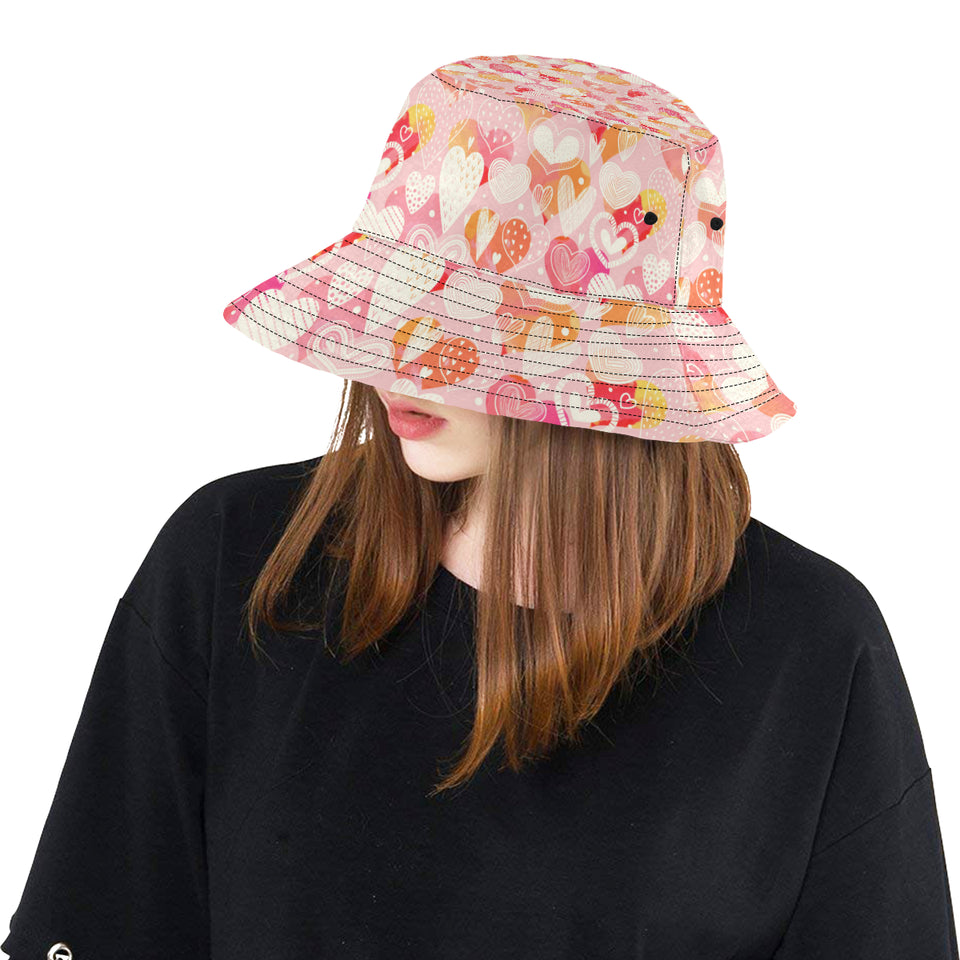 Hand drawn heart design pattern Unisex Bucket Hat