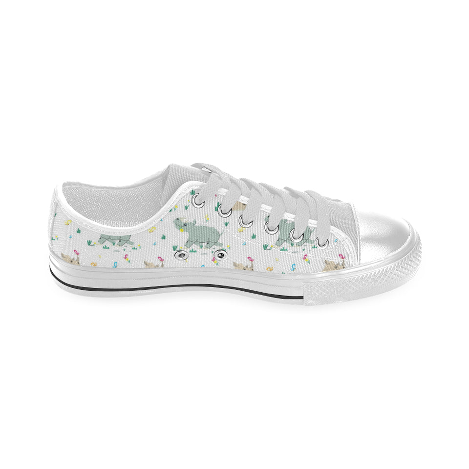 Cute Rhino pattern Men's Low Top Shoes White