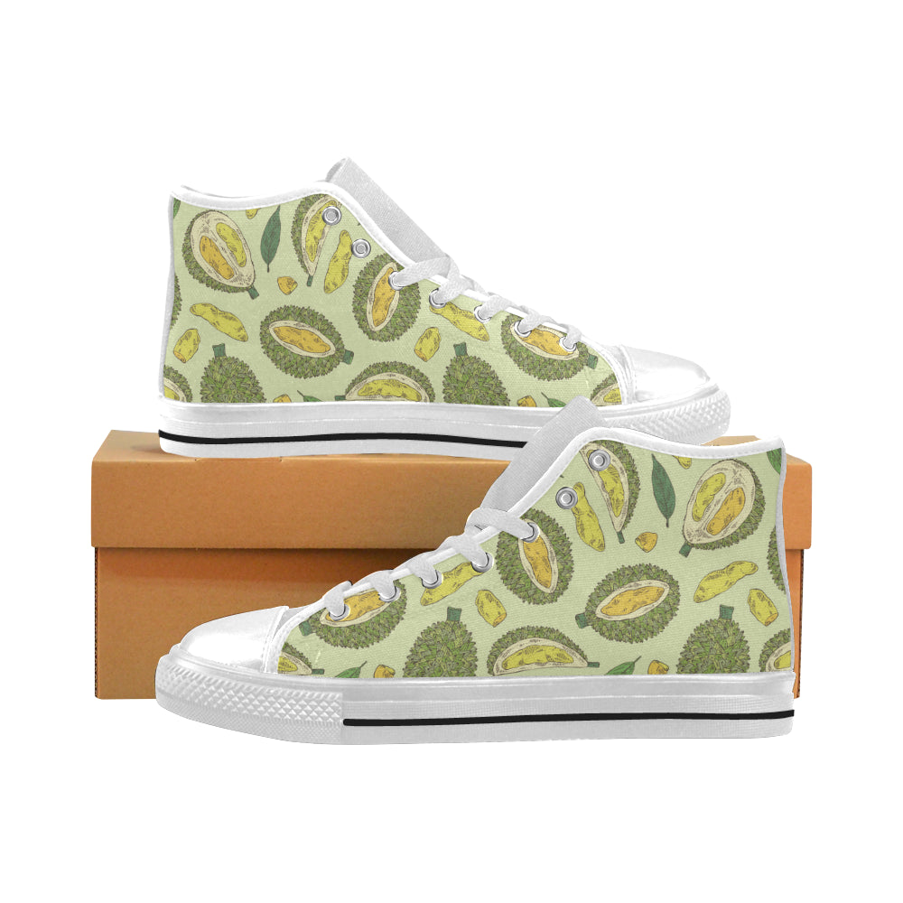 Durian leaves pattern background Men's High Top Canvas Shoes White
