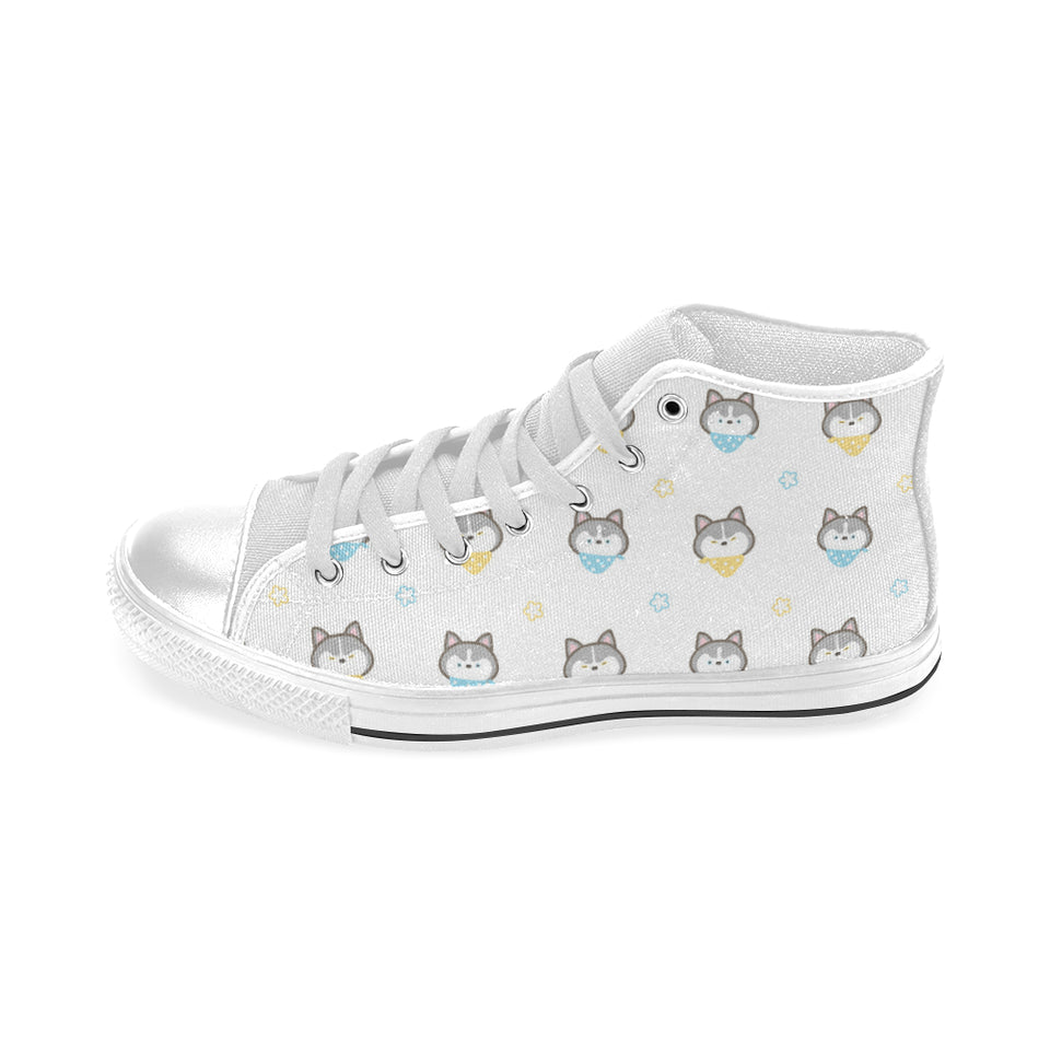 Cute Siberian Husky pattern Men's High Top Canvas Shoes White