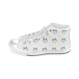 Cute Siberian Husky pattern Men's High Top Canvas Shoes White