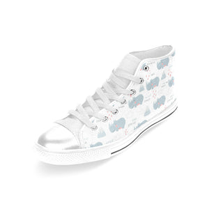 cute rhino heart pattern Women's High Top Canvas Shoes White