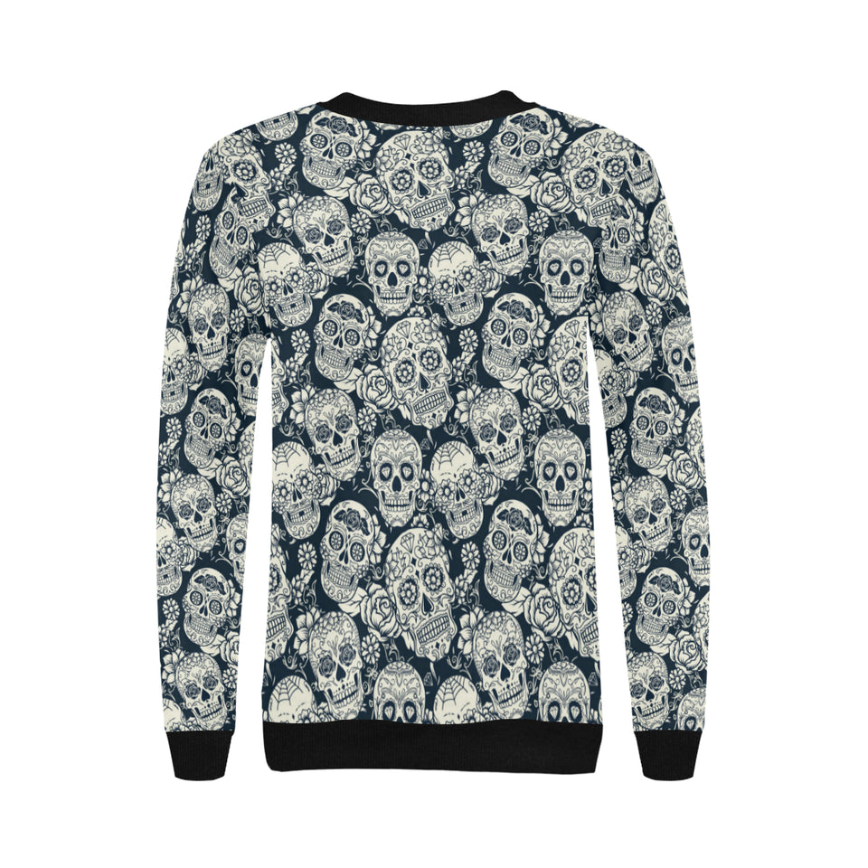 Sugar skull black white pattern Women's Crew Neck Sweatshirt