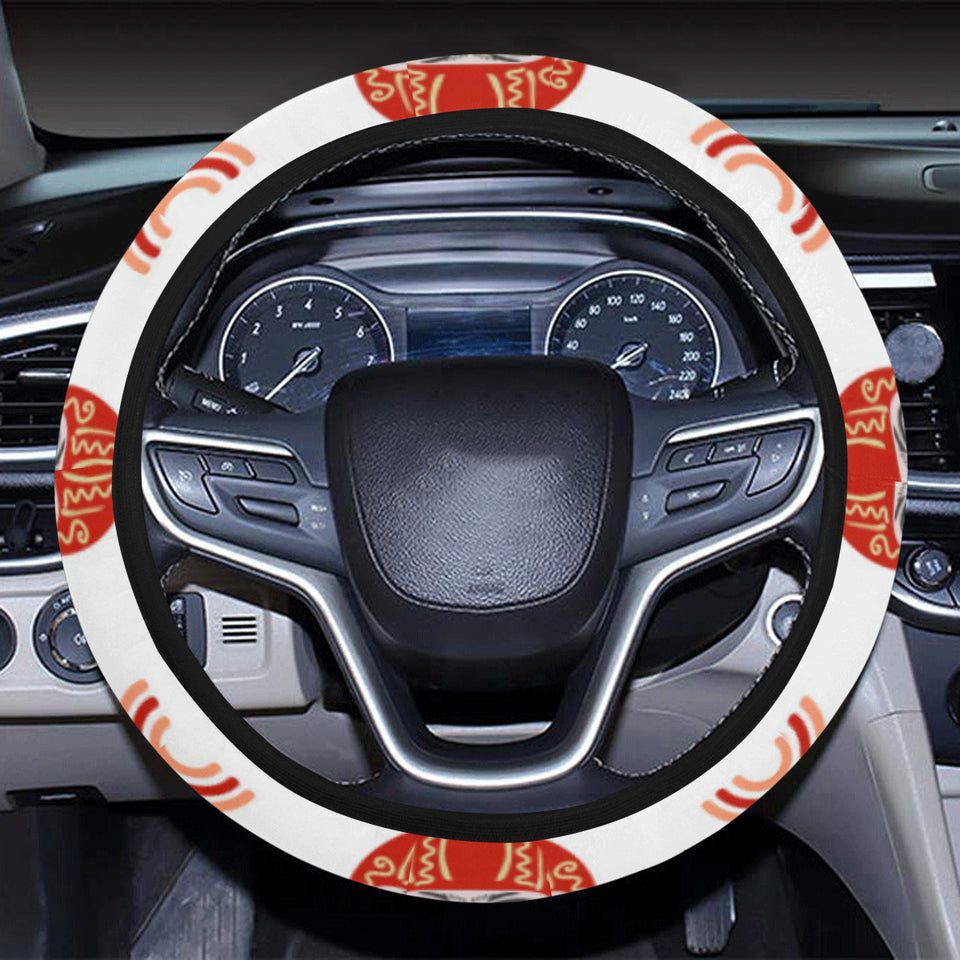 Daruma japanese wooden doll design pattern Car Steering Wheel Cover