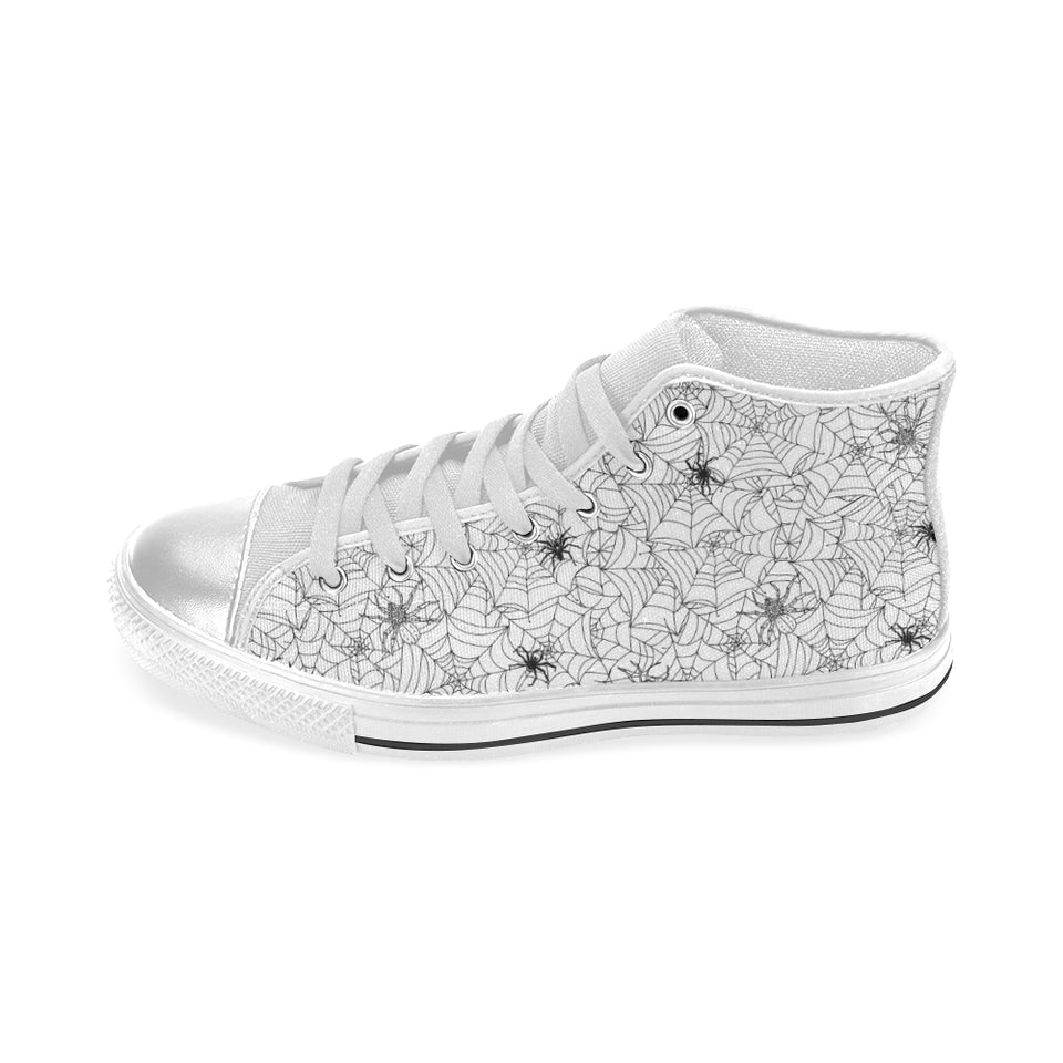 Spider web cobweb pattern Women's High Top Canvas Shoes White