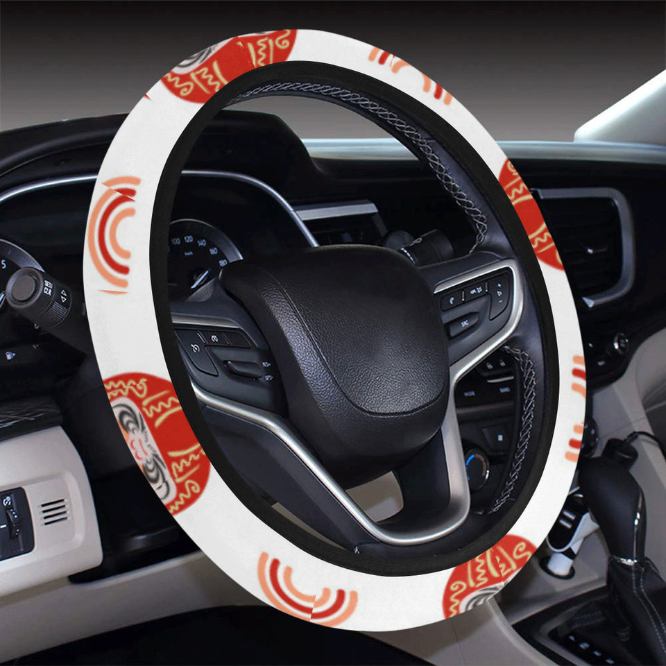 Daruma japanese wooden doll design pattern Car Steering Wheel Cover