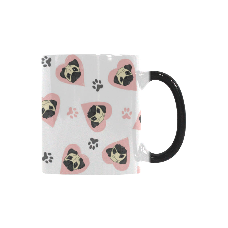 Cute pugs pink heart paw pattern Morphing Mug Heat Changing Mug