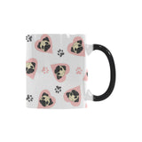 Cute pugs pink heart paw pattern Morphing Mug Heat Changing Mug