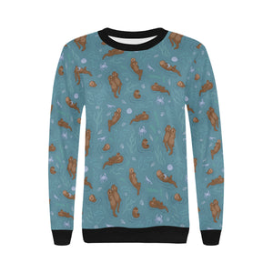 Sea otters pattern Women's Crew Neck Sweatshirt