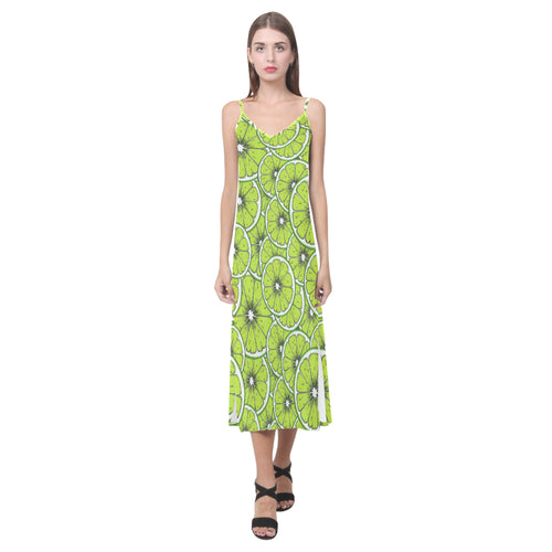 Slices of Lime design pattern V-Neck Open Fork Long Dress