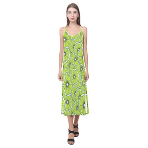 Slices of Lime design pattern V-Neck Open Fork Long Dress