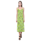 Slices of Lime design pattern V-Neck Open Fork Long Dress