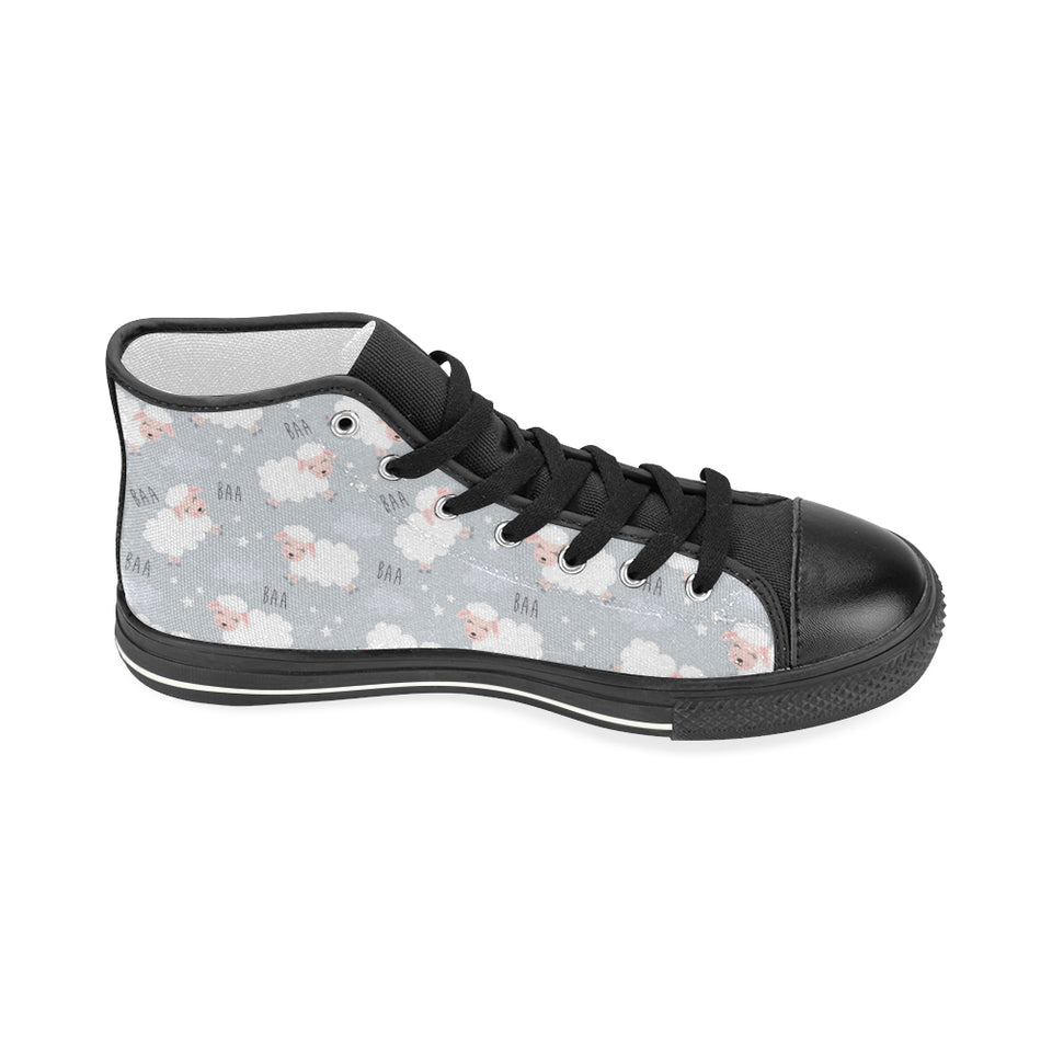 Sweet dreams sheep pattern Women's High Top Canvas Shoes Black