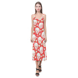 Cute Maneki neko cat red background V-Neck Open Fork Long Dress