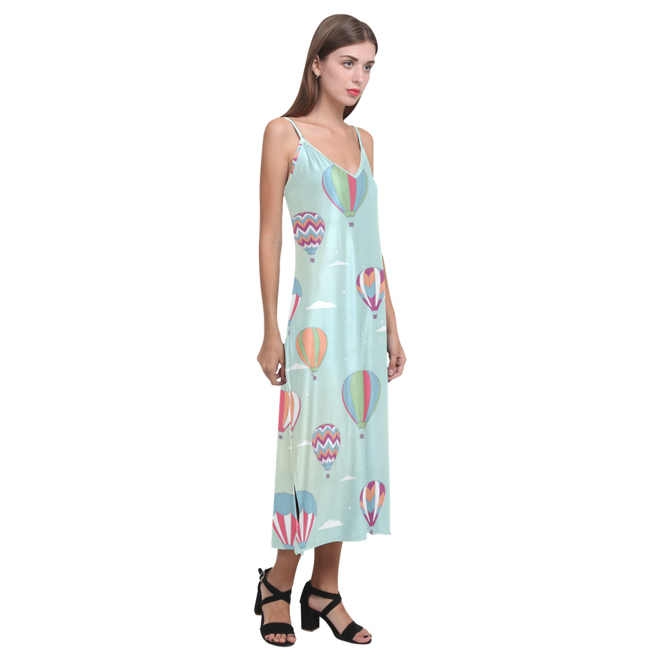 Hot Air Balloon design Pattern V-Neck Open Fork Long Dress