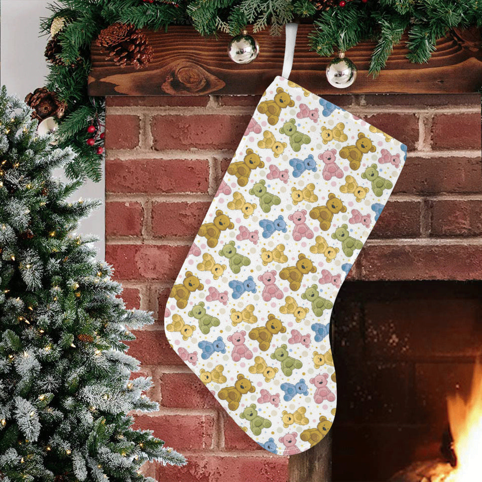 Teddy Bear Pattern Print Design 01 Christmas Stocking
