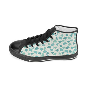 Green ginkgo leaves pattern Women's High Top Canvas Shoes Black